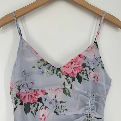 Velvi Cali Maxi Dress in Blue Floral size Small Lace Up Sleeveless Slit Ruffle