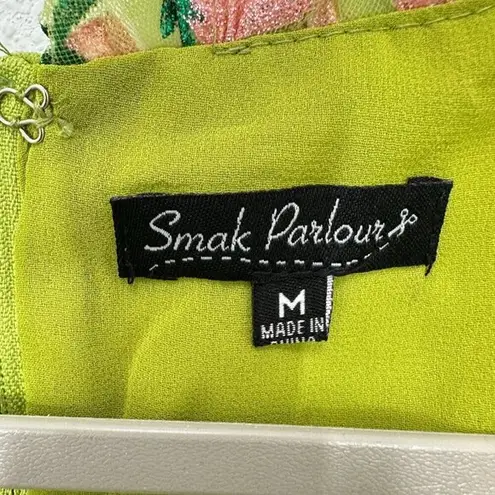 Unique Vintage Smak Parlour Avocado & Pink Strawberry Print Woodstock Flare Dress Pinup Size M