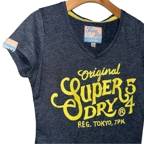 Superdry Women’s Size M Heathered Black Yellow Logo Graphic Short Sleeve T-Shirt