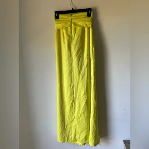 Peace & Love Satin Split Leg High Waist Maxi Skirt Size US 2 NWT Neon Yellow