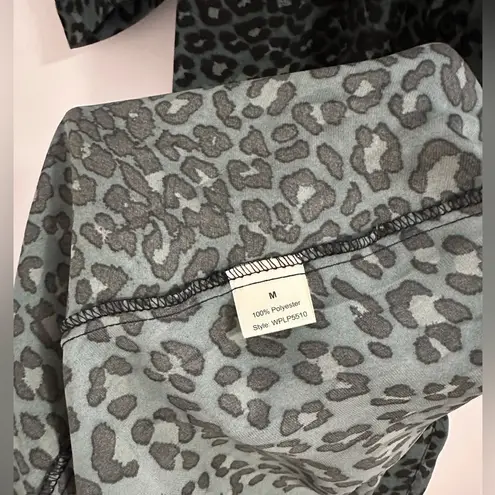 Elan Green & Black Leopard Print Belted Button Front Maxi Dress Size M