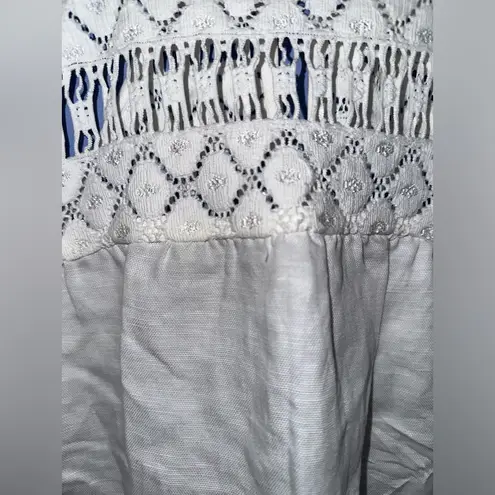 Milly Linen Blend White Crochet White Tank Top Made In USA NWOT Size 0