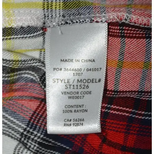 Splendid Red Plaid Edgeware Top Size XS Peplum Raw Hem Button Up Split Neck