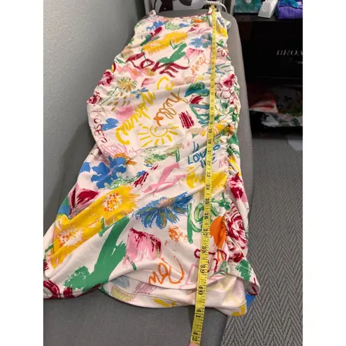 Jolie & Joy Graffiti Floral Ruched Slip Dress Medium Red