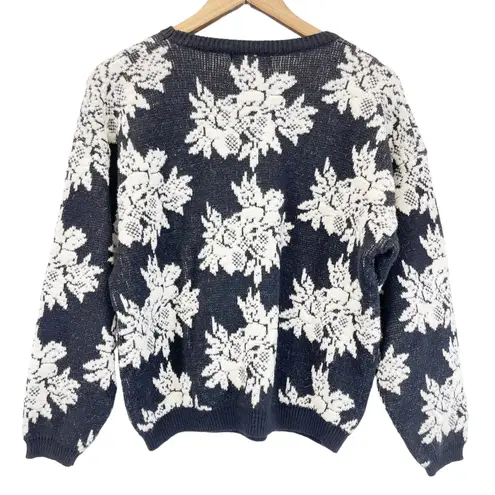 VTG 80s 90s Chunky Sweater Womens Medium Textured Whimsigoth Dark Cottagecore Black