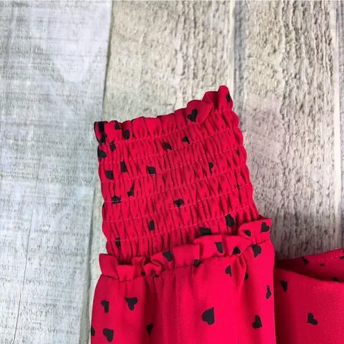 Maison Jules Size XXS Black & Red Long Sleeve Mock Neck Heart Print Blouse