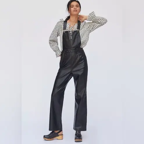 Avec Les Filles Vegan Leather Cargo Overalls black size large