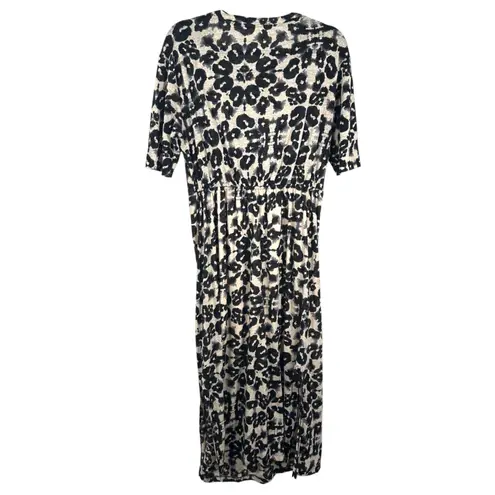 Rebecca Taylor Kaleidoscope Jersey Linen Dress Midi Slit Ruching Size Large