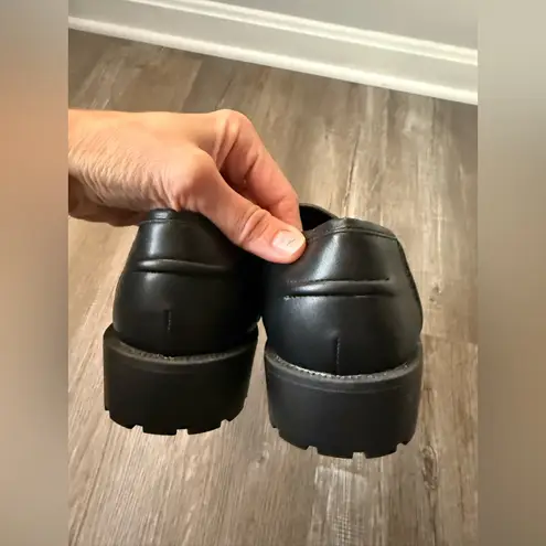 Sincerely Jules Black Loafers Romeo Slip On Shoes Gold Accents Chunky Platform 8