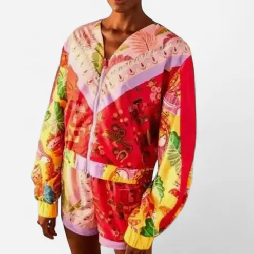 Farm Rio Mixed Scarves Windbreaker Jacket Multicolor Patchwork Maximalist SMALL