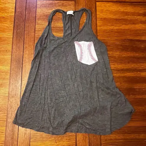Free Kisses Dark Gary Baseball Graphic Pocket Sleeveless Racerback Tank Medium
