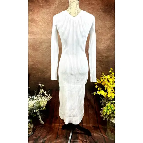 LITA By Ciara Icon Rib V Neck Cardigan Button Front Midi Dress