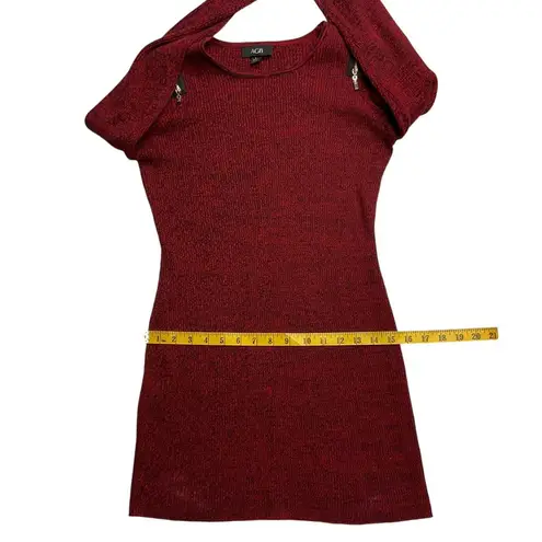 AGB Women's Long Sleeve Sweater Dress Red Black Zip Shoulder Size L Knit Size L