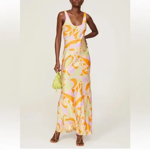 Delfi Collective Donna Multicolor Psychedelic Slip Dress Maxi Size Large Orange