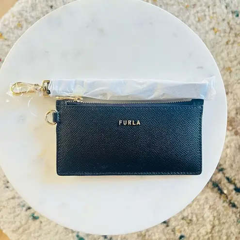 Furla  Classic Credit Card Case‎ Leather Wallet Wristlet, Black, Wrist Strap, NWT