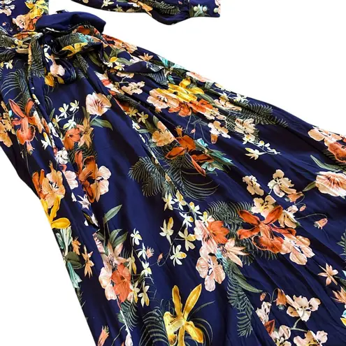 Meghan LA Lilypad Iris Navy Bell Sleeve Open Slit Maxi Dress Size Small Women's