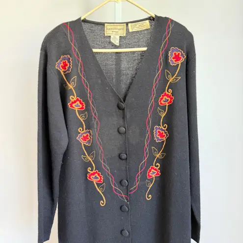 Karin Stevens VTG Embroidered Lagenlook witchy Cardigan sweater Dress size L
