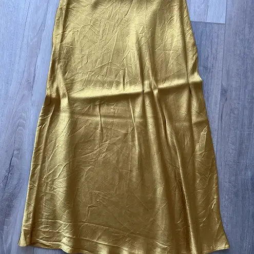 Babaton  Slip Satin Midi Skirt in Gold