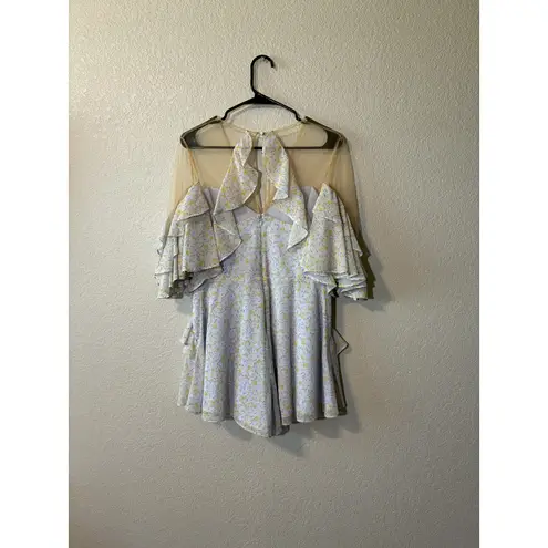 Acler Floral Ruffle Mesh Overlay Romper Size 6 Elegant Party Outfit Purple