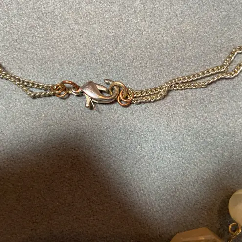 Mixed Media Necklace wood, stone, pearl 20” Long Brown