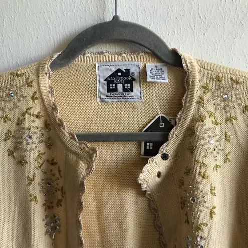 Storybook Knits Holiday Sweater Beaded Sequins Reindeer Cardigan S NWT Christmas