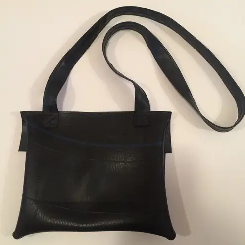 Rubber Crossbody Bag Vault Clasp Flap Black Blue Industrial Unique Purse 10x8.5