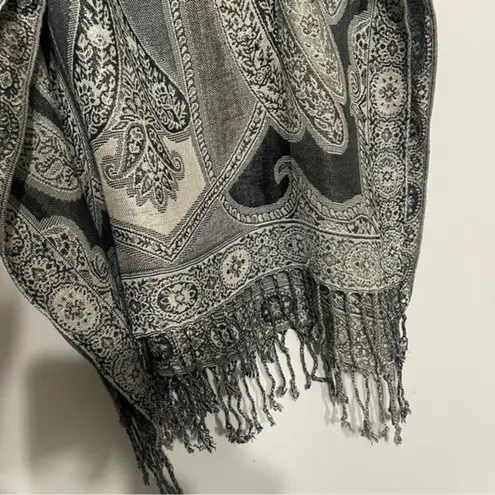 Black & Tan Paisley Printed Rayon Boho Festival Hippie Shawl with Fringe