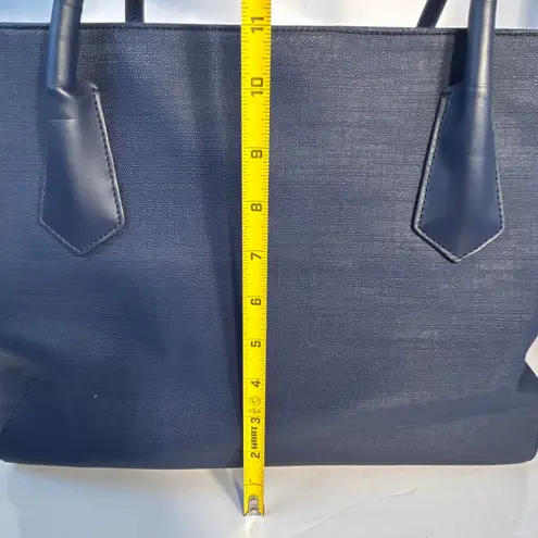 Dagne Dover Tote Bag Navy Blue Canvas Leather Accents Zipper Top