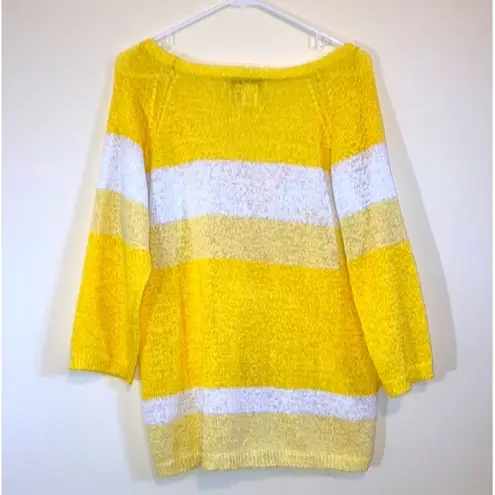 Coldwater Creek NWT  Pullover Vneck Sweater wide stripe yellow colorblock