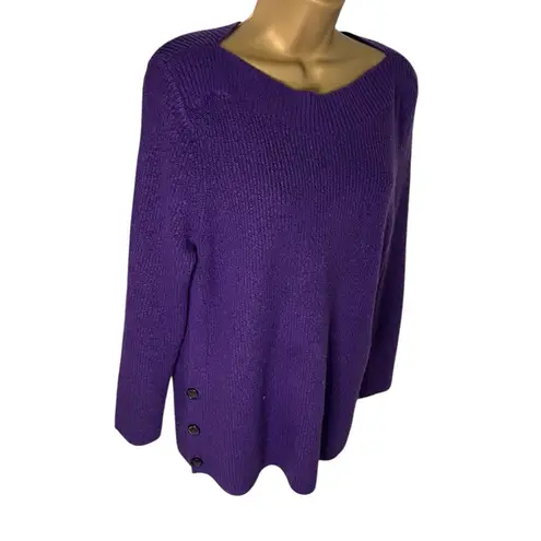 Talbots  Side Button Pullover Sweater Wide Neck Soft Knit Purple L