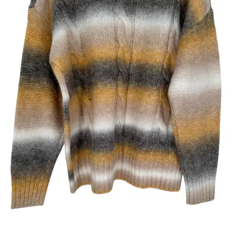 And The Why Striped Fuzzy Sweater size 1X/2X NWT Long Sleeve Grey White Yellow Gray