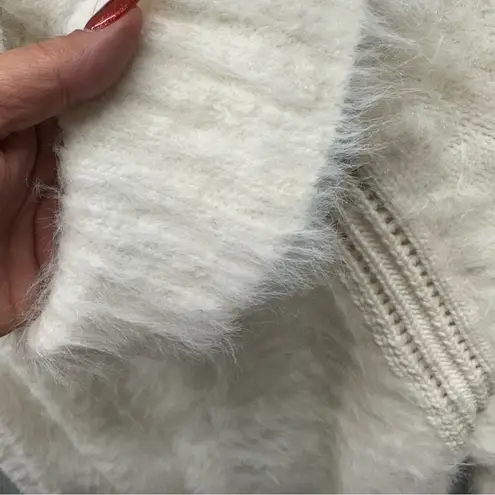 Rachel Roy Fuzzy White Cowl Neck Turtleneck Sweater Open Knit Detail Size M Size M