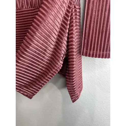 Ivanka Trump Velvet Ribbed Peplum Top Rose Gold 3/4 Sleeve Women's Size L