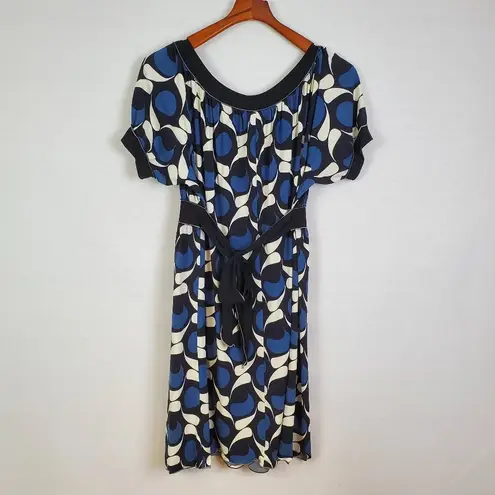 M.S.S.P Geometric Wrap Style Dress Short Sleeve M Blue Size M