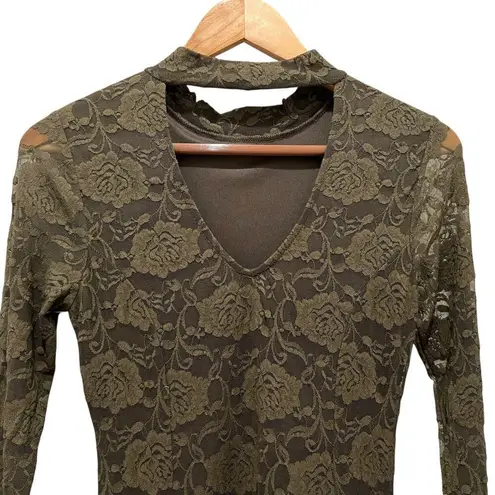 Acemi Fit N Flare Full Lace Dress Olive Army Green Sz S Long Sleeve Lined NEW