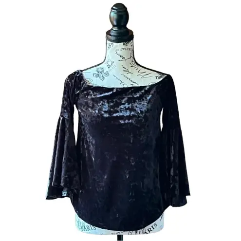 AQUA  Black Velvet Off-Shoulder Bell Sleeve Blouse XS – Goth Grunge Witchy Vampy