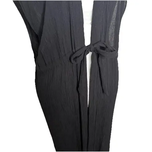 Kona Sol Tie-Front Midi Cover Up Duster S/M Black Beach Coastal Vacation Womens
