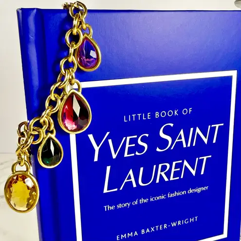Saint Laurent Yves Ultra Rare Gold Plated Multicolored Jewel Charm Bracelet