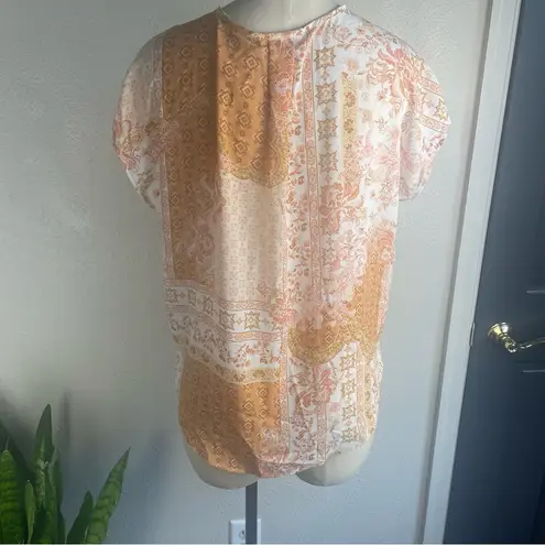Cupcakes and Cashmere Blouse Women’s Small Boho Patchwork Print Top Short Sleeve Orange