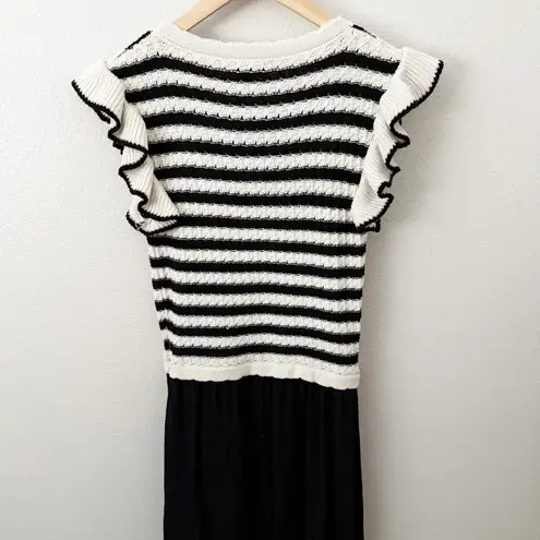 BY THE RIVER | Sophie Stripe Sweater Mixed Media Midi Dress Black Cream | Medoum Size M