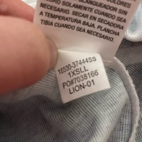 One World Poncho Overlay Blouse Abstract Geometric Print Blue White XL