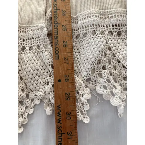 Flax Dress Womens Medium Crochet Lace Hem Button Waffle Weave Henley Boho Y2K