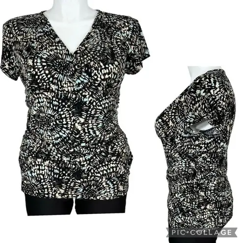 Relativity Womens Blouse Top Floral Print Ruched Sides Short Sleeve Pullover XL