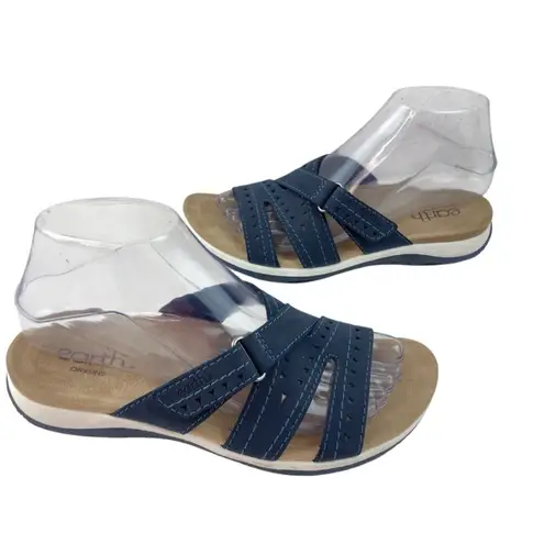 Earth Origins Sandal Womens 6.5 Blue Leather Comfort Hook & Loop Coastal Grandma