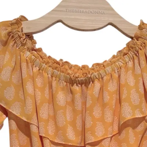 MICHAEL Michael Kors Off Shoulder Long Sleeve Yellow Print Boho Romper M Size M