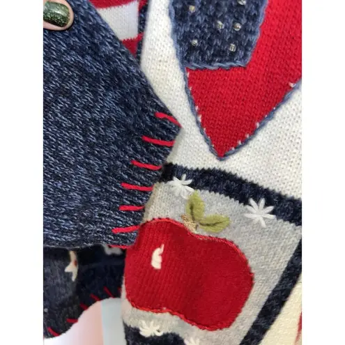 Heirloom Collectibles Patriotic Cardigan Sweater Stars Stripes Hearts Large 2002