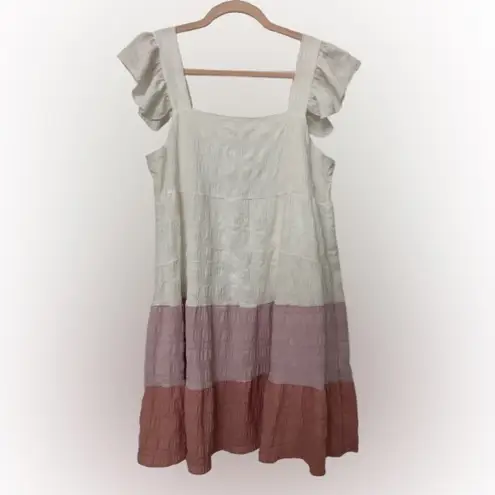 Source Unknown Flowy White Pink and Blush Tiered Mini Dress with Ruffle Sleeves Size Lb by - Image 2
