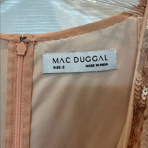 Mac Duggal NWT 5222 Rose Gold Sequined Faux Wrap Split Long Sleeve Gown Size 8