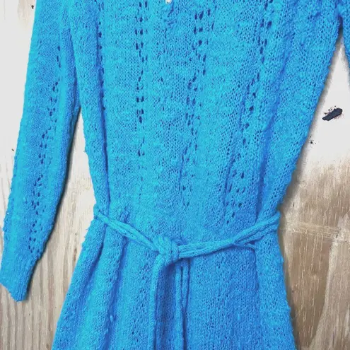 Vintage Marisa Christina Elegant Nubby Knit Blue Sweater Dress L Secretary Retro Size L