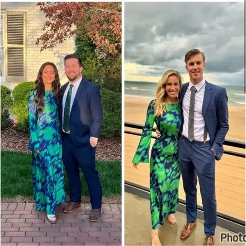 Free People THE WOLF GANG Calypso Green Blue Maxi Long Sleeve Dress sz Small